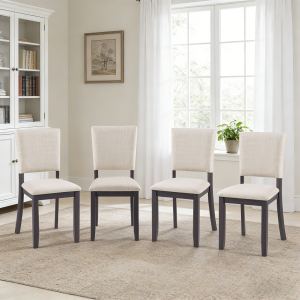 Chaises de salle à manger modernes, ensemble de 4, siège rembourré, noir et beige