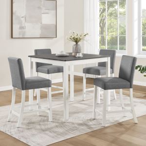 Ensemble table comptoir 5 pièces, gris et blanc, bois