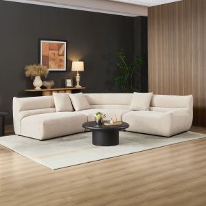 Canapé sectionnel courbe 3 pièces, 3 coussins, mousse