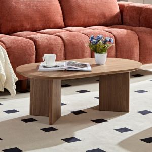 Table à café moderne 39,37 po, ovale MDF, piédestal, noyer