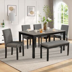 Ensemble salle à manger 6 pièces banc gris noir clair