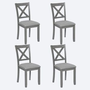 Ensemble 4 chaises salle manger bois siège rembourré gris
