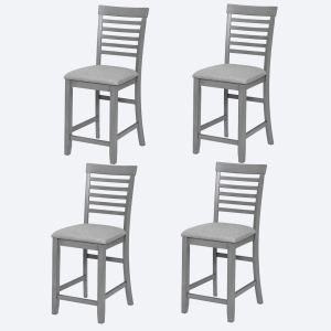 Chaises comptoir ensemble 4, siège rembourré gris