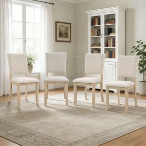 Dining Chairs Only, Modern Minimalist Dining Chairs Set of 4, Kitchen Chair with Padded Seat, Wooden  Upholstered Side Chair for Dining Room, Living Room, Kitchen, Light Oak & Beige