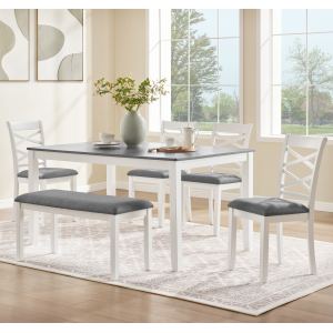 Ensemble salle à manger 6 places gris/blanc avec banc