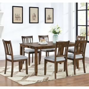 Ensemble table à manger moderne 7 pièces avec 6 chaises, noyer