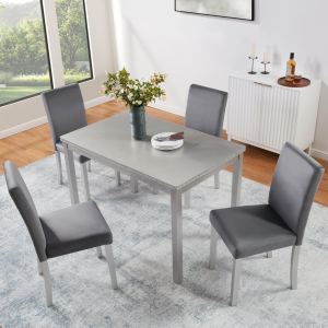 Ensemble table 5 pièces bois gris argenté