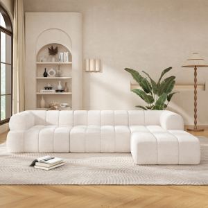 Sectionnelle moderne L 122" - Mousse dense, méridienne, 2 pièces beige
