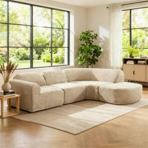 Sofa courbe 111" avec ottoman, 3 pièces assemblé, vert foncé