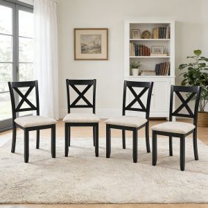 4 chaises salle à manger bois rembourrage noir beige