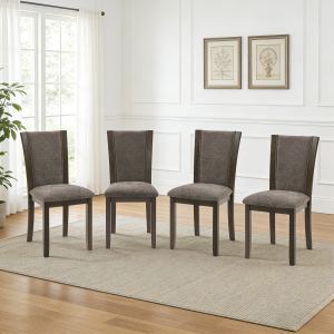 Chaises salle à manger ensemble 4 bois siège rembourré noyer foncé