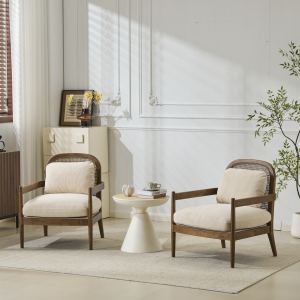 Ensemble 2 chaises accent mi-siècle, rotin, beige