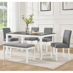 Ensemble salle à manger 6 pièces banc gris blanc clair