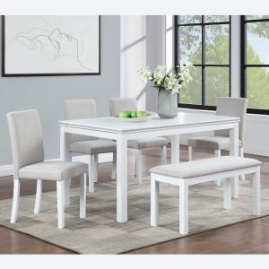 Ensemble salle à manger 6 pièces blanc bois table banc