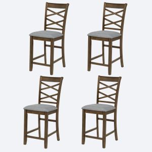 Ensemble 4 chaises comptoir bois noyer rembourrage