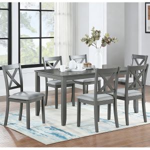 Ens table manger 7 pcs bois 58,5 po 6 chaises gris