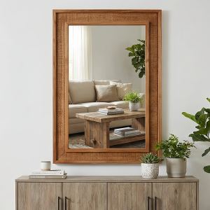 Miroir rotin 20x30po cadre bois ferme