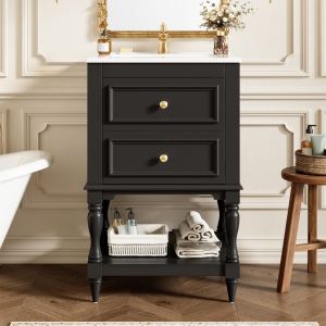 Meuble salle bain 20po, lavabo céramique, armoire 2 tiroirs, tablette