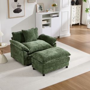 Fauteuil accent 44,5" vert ottoman chenille