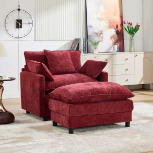 Fauteuil accent 39,4po ottoman, chenille vin rouge