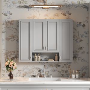 Armoire salle bain 5 tablettes ajustables, fermetures douces
