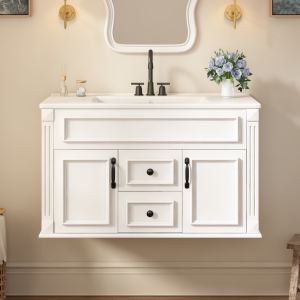 Meuble salle bain 36", lavabo céramique, portes soft
