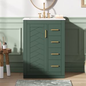 Vanité salle bain 24po vert 1 porte 3 tiroirs