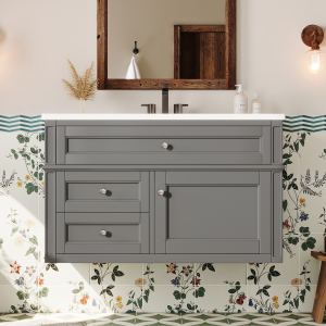 Meuble-lavabo 36" suspendu, 2 tiroirs, lavabo céramique 3 trous