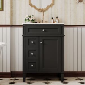 Vanité salle de bain 24 po, lavabo céramique, 2 tiroirs, miroir