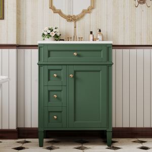 24'' Bathroom Vanity with Top Sink, Modern Bathroom Storage Cabinet with 2 Drawers and a Tip-out Drawer, Single Sink Bathroom Vanity