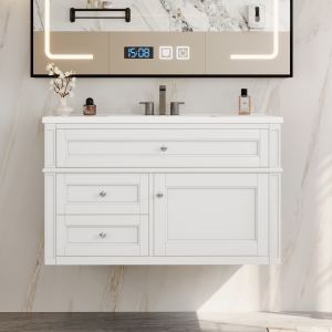 Meuble-lavabo 36" suspendu, 2 tiroirs, lavabo céramique 3 trous