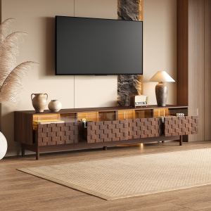 Meuble télé 78po jusqu'à 85po LED moderne console verre tiroirs