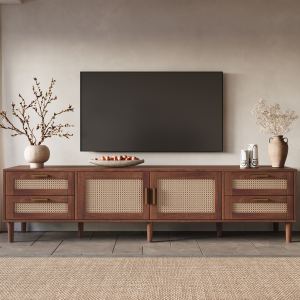 Meuble TV 78", 4 tiroirs, bois massif, salon moderne