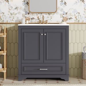 Vanité salle bain 30po, lavabo céramique, 2 portes fermeture douce