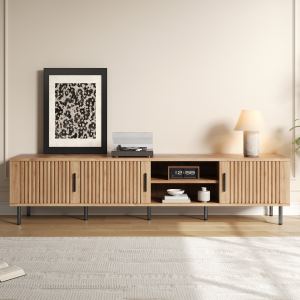 Meuble TV 78" moderne 85", rangement fermé fer, 2 portes