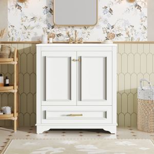 Meuble-lavabo salle bain 30po, portes fermeture douce