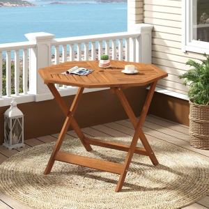 Table patio octogone bois 35,5po trou parasol