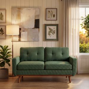Canapé 2 places minimaliste moderne 65po tissu texturé pieds bois solide