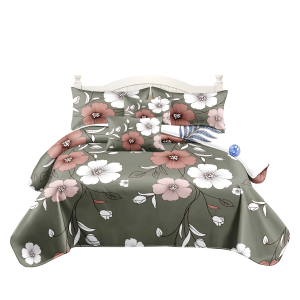 Ensemble couette réversible 5 pièces vert sauge floral