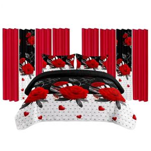 Ensemble literie 9 pcs rouge rose romantique rideau