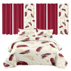 Ensemble literie 9 pcs bourgogne or plume boho rideau