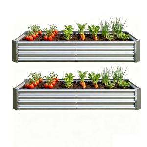 2 bacs de jardin métal surélevés 6x3x1pi argent