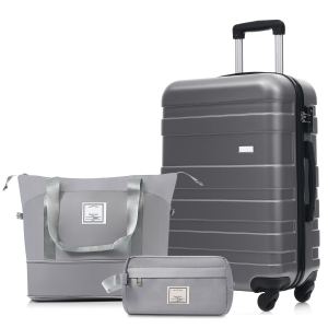 Ensemble 3 bagages, valise 24po TSA, sac voyage, gris