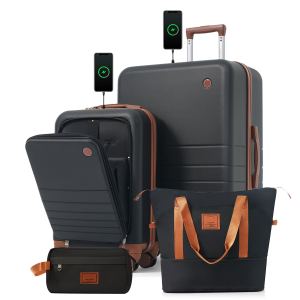 Ensemble 4 bagages USB 20-28po noir-brun