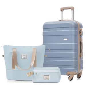 Ensemble 3 bagages, valise 24po TSA, sac voyage, bleu