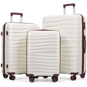 Ensemble 3 valises PP, serrure TSA, roues 360°, ivoire