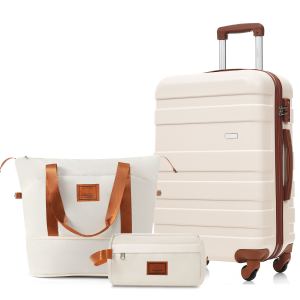 Ensemble bagages 3 pièces, valise 24", ivoire/brun