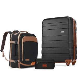 Ensemble 3 valises 28", serrure TSA, noir/brun