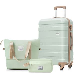 Ensemble 3 bagages, valise 24po TSA, sac voyage, vert