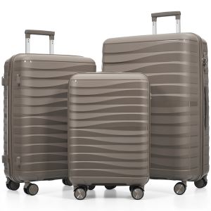 Ensemble bagages voyage PP premium, 3 valises TSA 20-24-28po brun